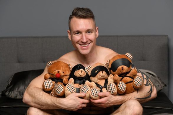 Плюшевий ведмедик ROPE Teddy Bear БДСМ у шкіряній масці та обв&rsquo;язці, 22x16x12 см SO9816 фото