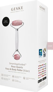 Ролер-масажер для обличчя та тіла з рожевим кварцом GESKE SmartAppGuided Rose Quartz Face & Body Roller 5in1 starlight HB0656 фото