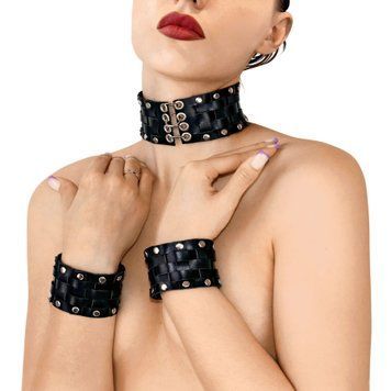 Шкіряний чокер з манжетами Art of Sex - Leather Chezarro SO9747 фото