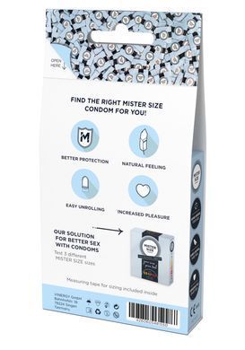 Набір презервативів Mister Size test-set 53&ndash;57&ndash;60, 3 розміри + лінійка, товщина 0,05 мм SO8056 фото