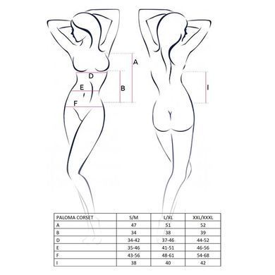 Корсет-сорочка з пажами Passion PALOMA CORSET L/XL, white, трусики, напівпрозорий EL13301 фото