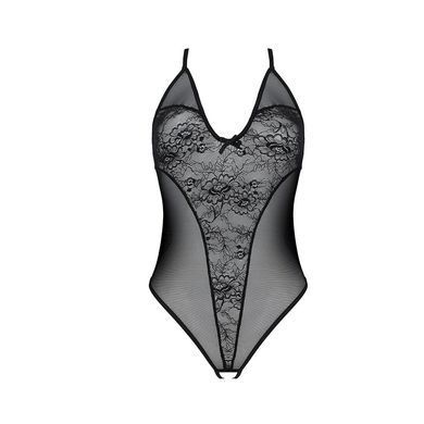 Боді з ажурним декором та відкритим кроком Passion URSULA BODY L/XL, black SO5829 фото