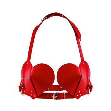 Ліф Серце з натуральної шкіри Feral Feelings - Hearts Bra Red SO9416 фото