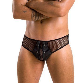 Чоловічі труси зі шнурівкою Passion 035 SLIP RICHARD XXL/XXXL Black, екошкіра, сітка SO7578 фото