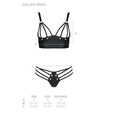 Комплект з екошкіри з люверсами та ремінцями Passion MALWIA BIKINI XXL/XXXL, black, бра та трусики SO5764 фото