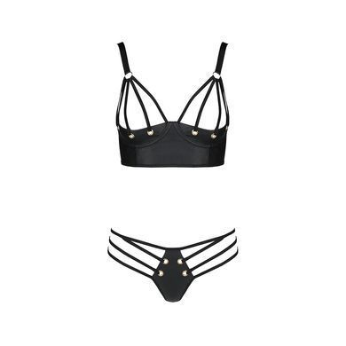 Комплект з екошкіри з люверсами та ремінцями Passion MALWIA BIKINI XXL/XXXL, black, бра та трусики SO5764 фото