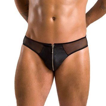 Чоловічі сліпи на блискавці Passion 042 SLIP TIMMY XXL/XXXL Black, екошкіра, сітка SO7599 фото