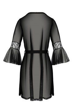 Пеньюар Passion LEAFA PEIGNOIR black, XXL/XXXL, довжина трохи вище коліна, широкі рукави, зав'язується на пояс SX0508 фото