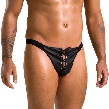 Чоловічі сліпи на шнурівці Passion 044 SLIP BEN S/M Black, екошкіра, люверси SO7604 фото