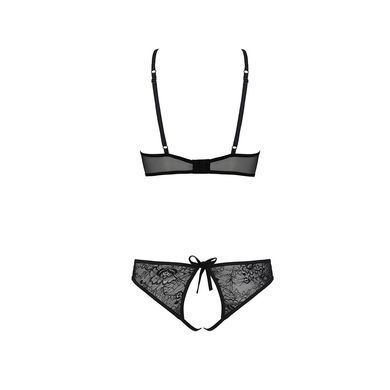Комплект: бра, трусики з ажурним декором та відкритим кроком Passion URSULA SET L/XL, black SO5841 фото
