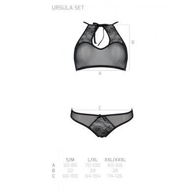 Комплект: бра, трусики з ажурним декором та відкритим кроком Passion URSULA SET L/XL, black SO5841 фото