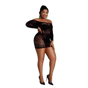 Сукня-бодістокінг Moonlight Plus Model 07 XL-XXXL Black, довгий рукав SO8198 фото