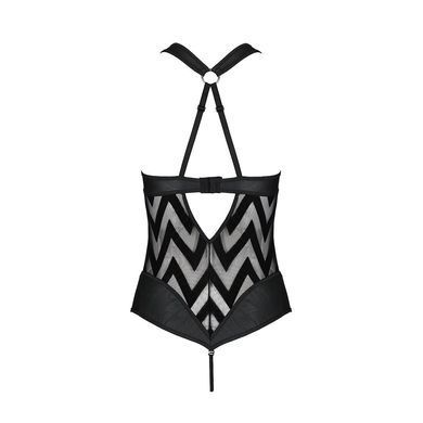 Сітчастий боді з халтером та ритмічним малюнком Passion Hima Body S/M, black SO5347 фото
