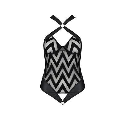 Сітчастий боді з халтером та ритмічним малюнком Passion Hima Body S/M, black SO5347 фото