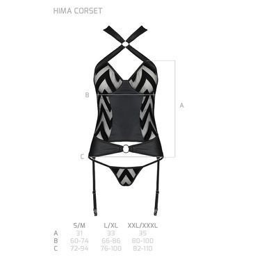 Сітчастий комплект із візерунком, корсет, підв'язки, трусики Passion HIMA CORSET XXL/XXXL black SO5351 фото