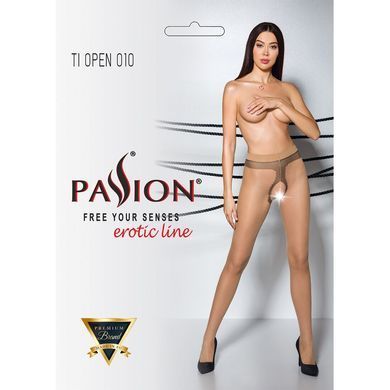 Тілесні колготки з відкритим доступом, контрастна лінія Passion TIOPEN 010 1/2 (20 den), beige SO5802 фото