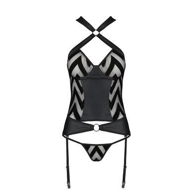 Сітчастий комплект із візерунком, корсет, підв'язки, трусики Passion HIMA CORSET XXL/XXXL black SO5351 фото