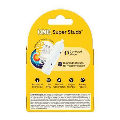 Презервативи ONE Super Studs, 3 шт, з точковим рельєфом, зі змазкою, паковання &mdash; картонна коробка SX0782 фото