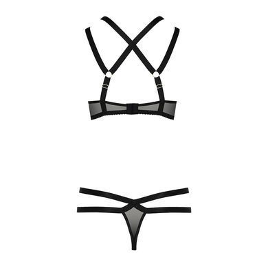 Комплект білизни Passion Exclusive HAGAR SET S/M, black, стрепи, трусики та ліф PS24705 фото