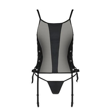 Сітчастий корсет з люверсами та знімними пажами Passion MALWIA CORSET S/M, black, екошкіра, стрінги SO5766 фото