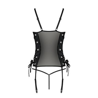 Сітчастий корсет з люверсами та знімними пажами Passion MALWIA CORSET S/M, black, екошкіра, стрінги SO5766 фото