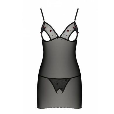 Сорочка з вирізами на грудях, стрінги Passion LOVELIA CHEMISE S/M, black SO4760 фото