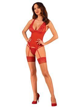 Прозорий корсет Obsessive Lacelove corset M/L Red, мереживо, підв&rsquo;язки для панчіх SO8650 фото