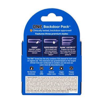 Презервативи ONE Backdoor, 3 шт, 3 види, картонне паковання SX0785 фото