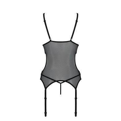 Корсет із підв&rsquo;язками та ажурним ліфом Passion CHRISTA CORSET L/XL, black, стрінги в комплекті SO5756 фото