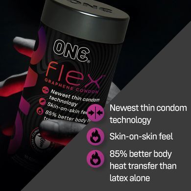 Презервативи ONE Flex Graphene, 10 шт, супертонкі, дуже міцні, подарункове паковання-тубус SX0787 фото