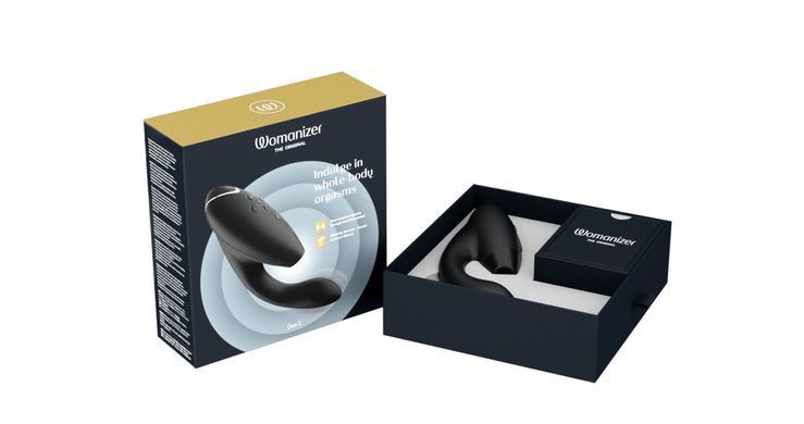 Подвійний вакуумний кліторальний стимулятор Womanizer Duo 2 - Black, незалежні мотори SO8754 фото