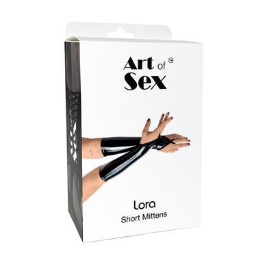 Вінілові мітенки Art of Sex - Lora короткі, размер S, колір чорний з ефектом голограми SX4322 фото