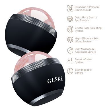 Кульковий масажер з рожевим кварцом GESKE SmartAppGuided Rose Quartz Depuffing Sphere 7in1 black HB0653 фото