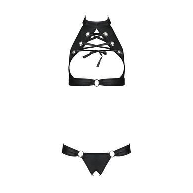 Комплект відкритий топ та трусики з екошкіри з люверсами Passion MALWIA SET OpenBra XXL/XXXL, black SO5770 фото