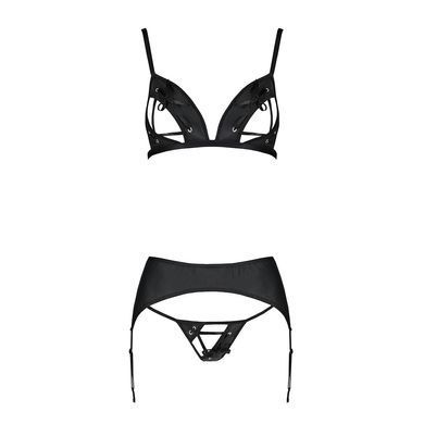 Комплект з екошкіри Passion MILEY SET L/XL, black, трусики, бюстгальтер, пояс для панчіх SO5771 фото