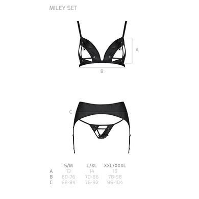 Комплект з екошкіри Passion MILEY SET L/XL, black, трусики, бюстгальтер, пояс для панчіх SO5771 фото